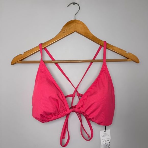 New Shade & Shore Pink Ribbed Triangle Bikini Top Size Large - Picture 1 of 10